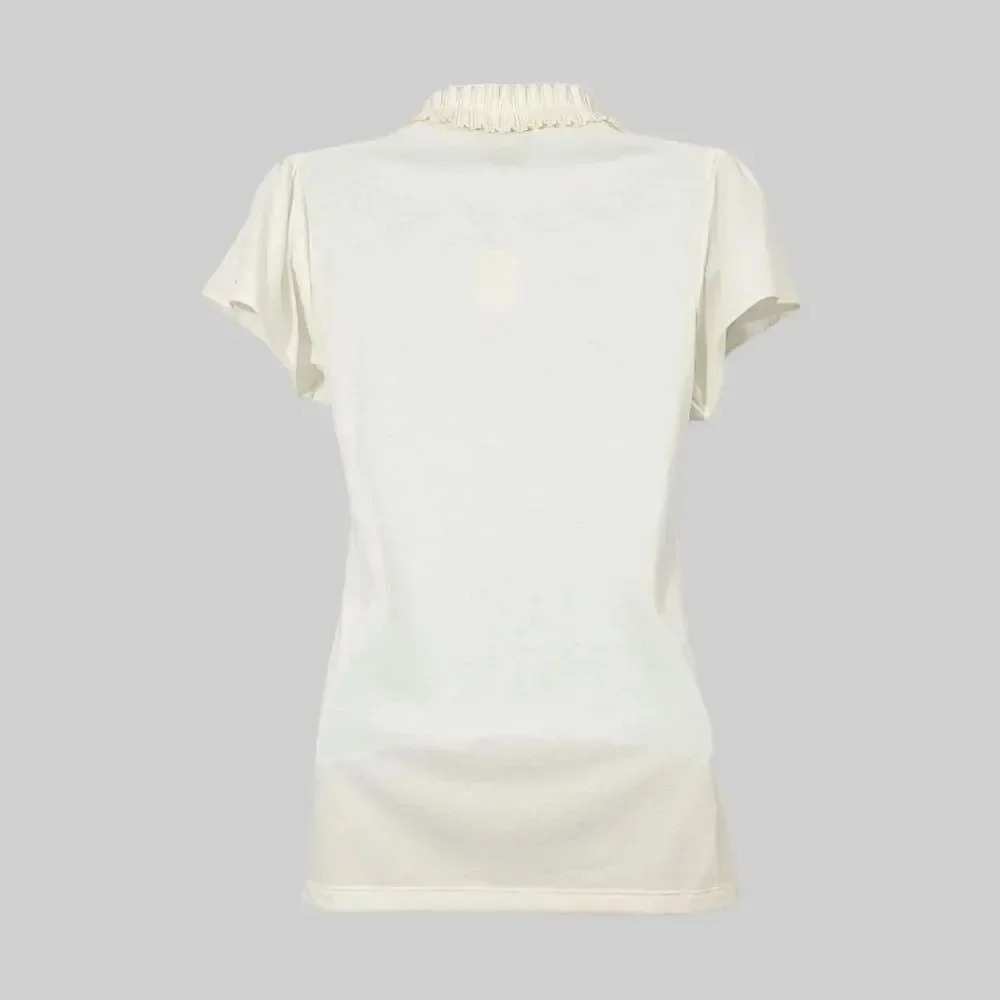 NEW Vintage Y2K Banana Republic Ruffle Pleat Flutter Sleeve Top In Ivory Size XS